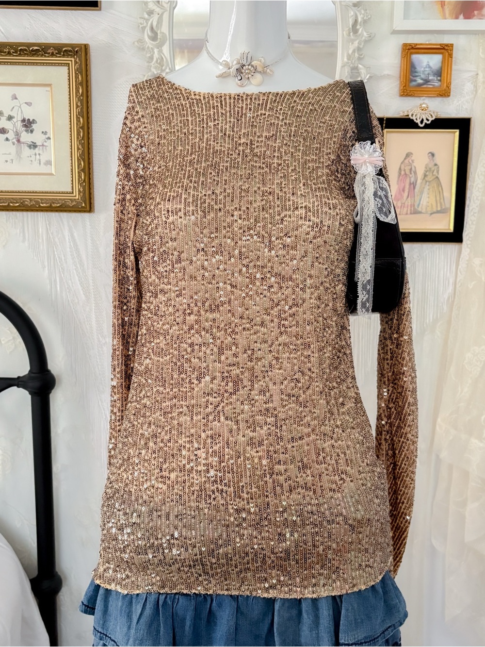 Glam shimmery sparkle sequin gold top